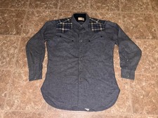Vtg Pendelton High Grade Western Wear Shirt Mens L Blue Plaid Wool Pearl Snap