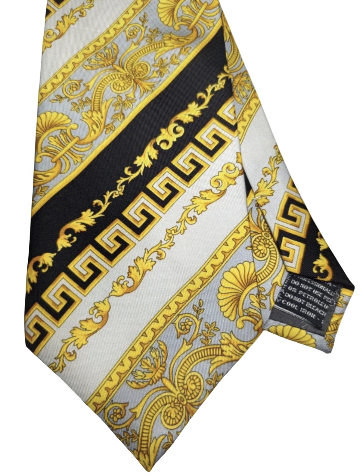 Versace Classic V2 Vintage Tie Silk Baroque Pattern Iconic Gold Grey Black Rare image 5