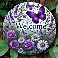 Butterfly Flower WELCOME Classic Tin Metal Signs Home D cor 8x8