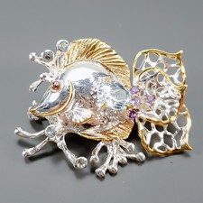 Ręcznie robiona broszka z naturalnego niebieskiego topazu srebro 925 /NB31109