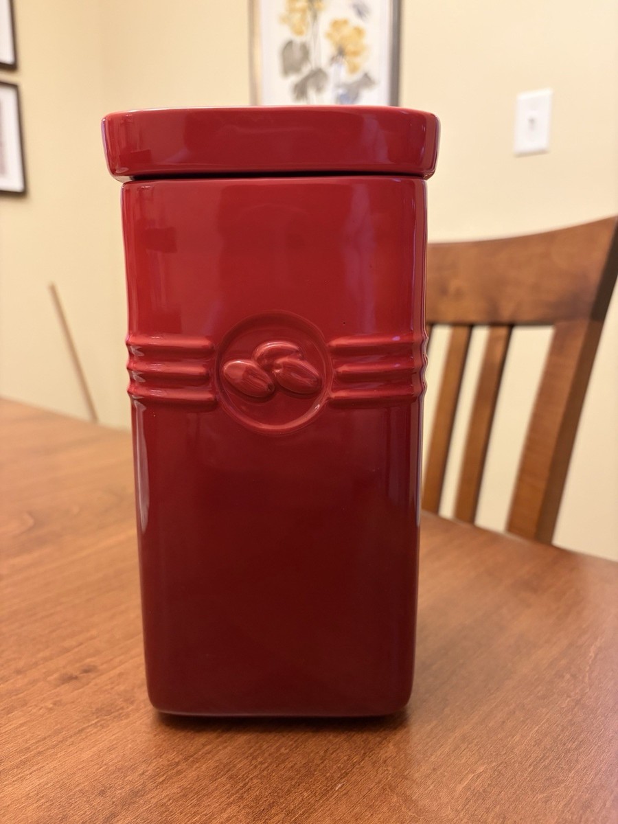 Le Creuset 2 Qt Coffee Canister Cerise Red Stoneware Jar With Lid