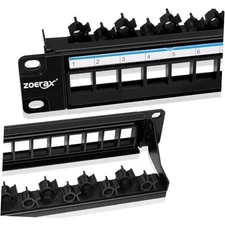 24 Port Blank Patch Panel, 1U 19" Keystone Patch Panel with Cable Management 