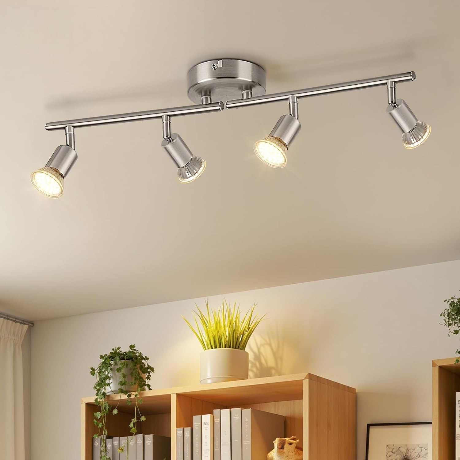 Lampadario Binario Faretti 4 Luci GU10 Nero Opaco Industriale LED