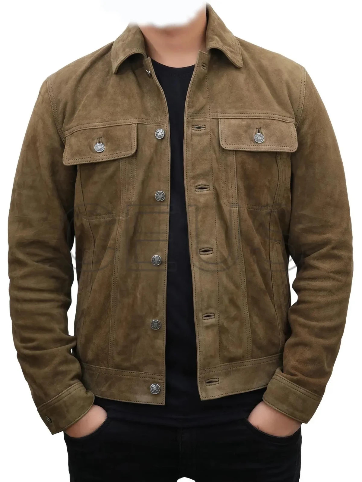 Men's Real Suede Leather Brown Trucker Jacket Denim Style Classic Jacket