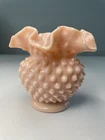 Fenton Pink Milk Glass Hobnail Ruffled Top Vase. 4 1/2” Tall.