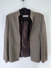 Tahari Arthur S Levine Womens 10 Brown Tan Striped Wool Blazer Jacket Lined