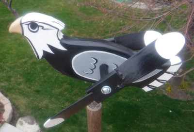 Whirly Birdy Wind Spinner BALD EAGLE 8'' Long 2.5'' Tall Wood Twirly Wings Outdoor