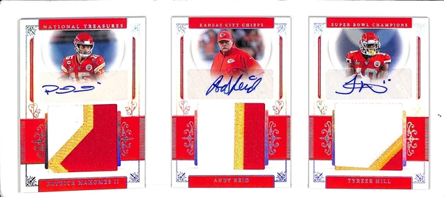 2025 National Treasures Patrick Mahomes II Andy Reid Tyreek Hill Patch Auto #/25