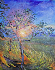 original acrylic painting sun and tree landscape country sunset expressive