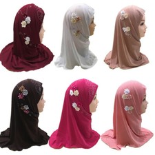 Muslim Kids Long Scarf Floral Hijab Headscarf Wrap Islam Amira hats Shawls cap