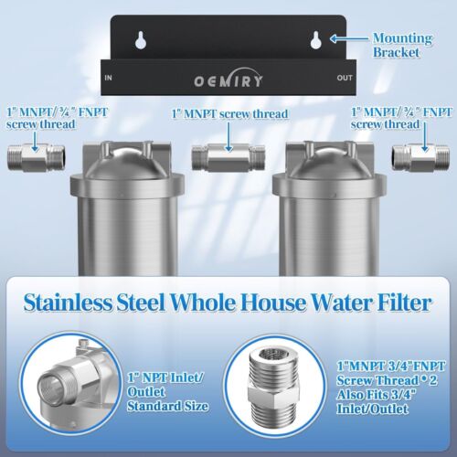 OEMIRY Whole House Water Filter, Stainless Steel Filter Housing, 2-Stage 10"x4.5 - Picture 2 of 8