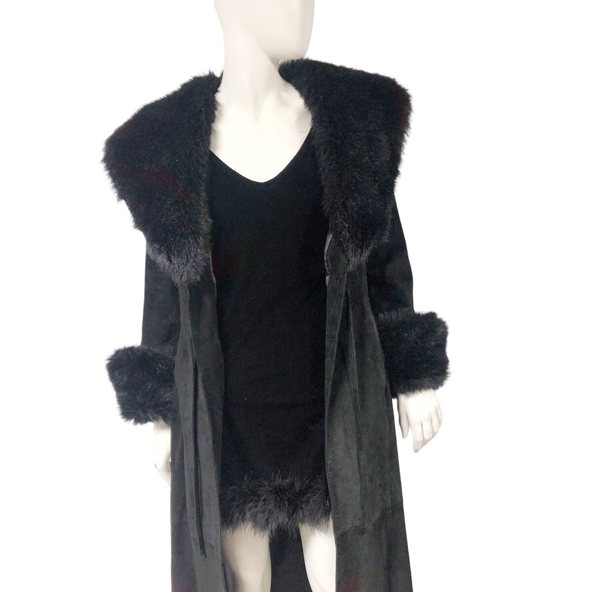 Vintage Y2K 2000s Express Black Suede Faux fur Long Coat Vintage Y2K 2000s Express Black Suede Faux fur Long Coat