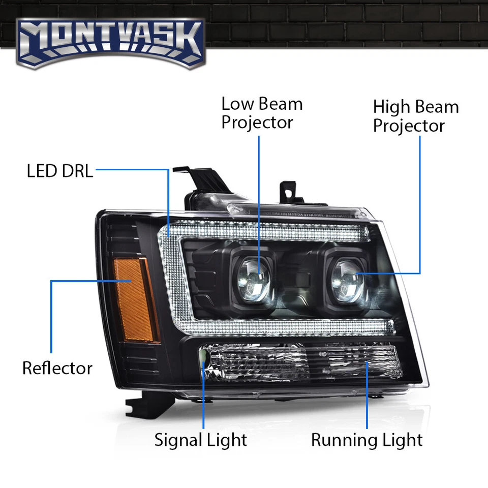 Fit For 07-14 Chevy Avalanche Tahoe Suburban LED Projector Headlights Black Foto 2 de 4
