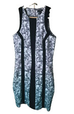 H&M Floral Panel Shift Dress UK 10 Bodycon Grey Green Ombre Graduation Office