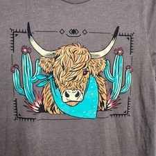 Rowdy Crowd Clothing Womens T-Shirt Size S Cowboy Cow Cactus Western Brown