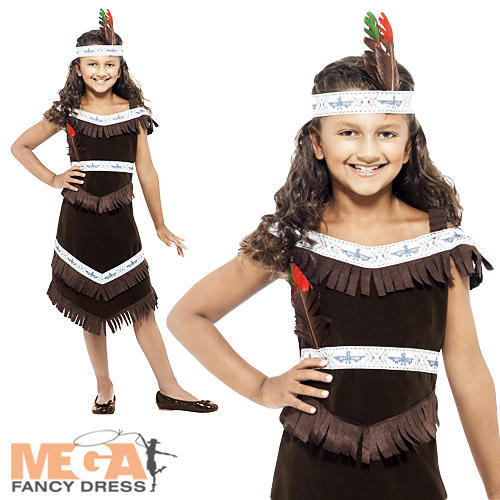 Red Indian Girls Fancy Dress Wild West Western Native American Kids