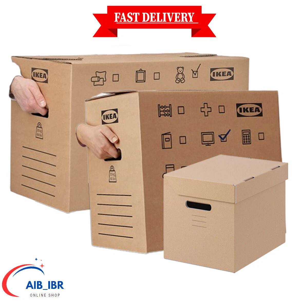 Cardboard Storage Boxes with Handle & Lid House Removal Moving Packing  Storage