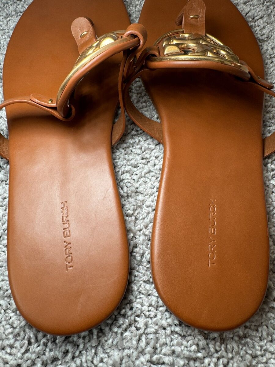 Tory Burch Miller Soft, Metal Logo Sandals, Bourbon Miele Tory Burch Miller Soft, Metal Logo Sandals, Bourbon Miele