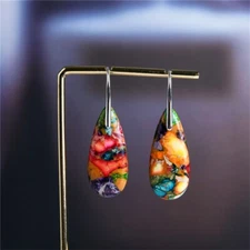 Natural Rainbow Jasper Stone Teardrop Dangle Earrings Gemstone Drop Earrings