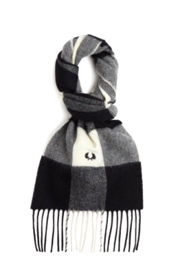 Fred Perry - Black/White Pure Lambswool Scarf #C2140 - MSRP $100.00 -65% OFF NWT