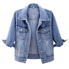 Womens Denim Jacket Womens Coat Color Plain Top Button Up Ladies Short Jean Top