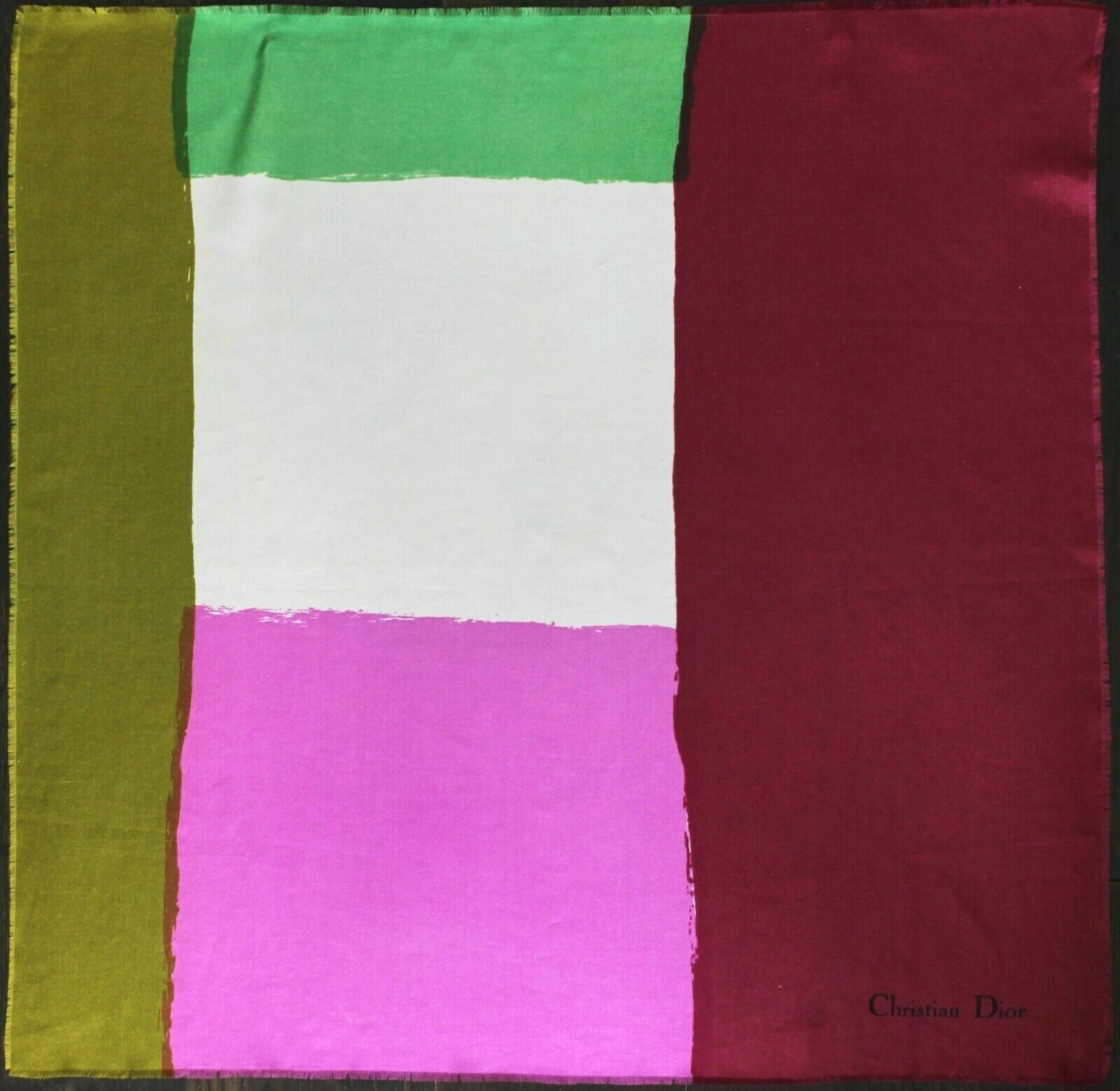CHRISTIAN DIOR petite écharpe multicolore en soie carrée de poche vintage 65 cm/26