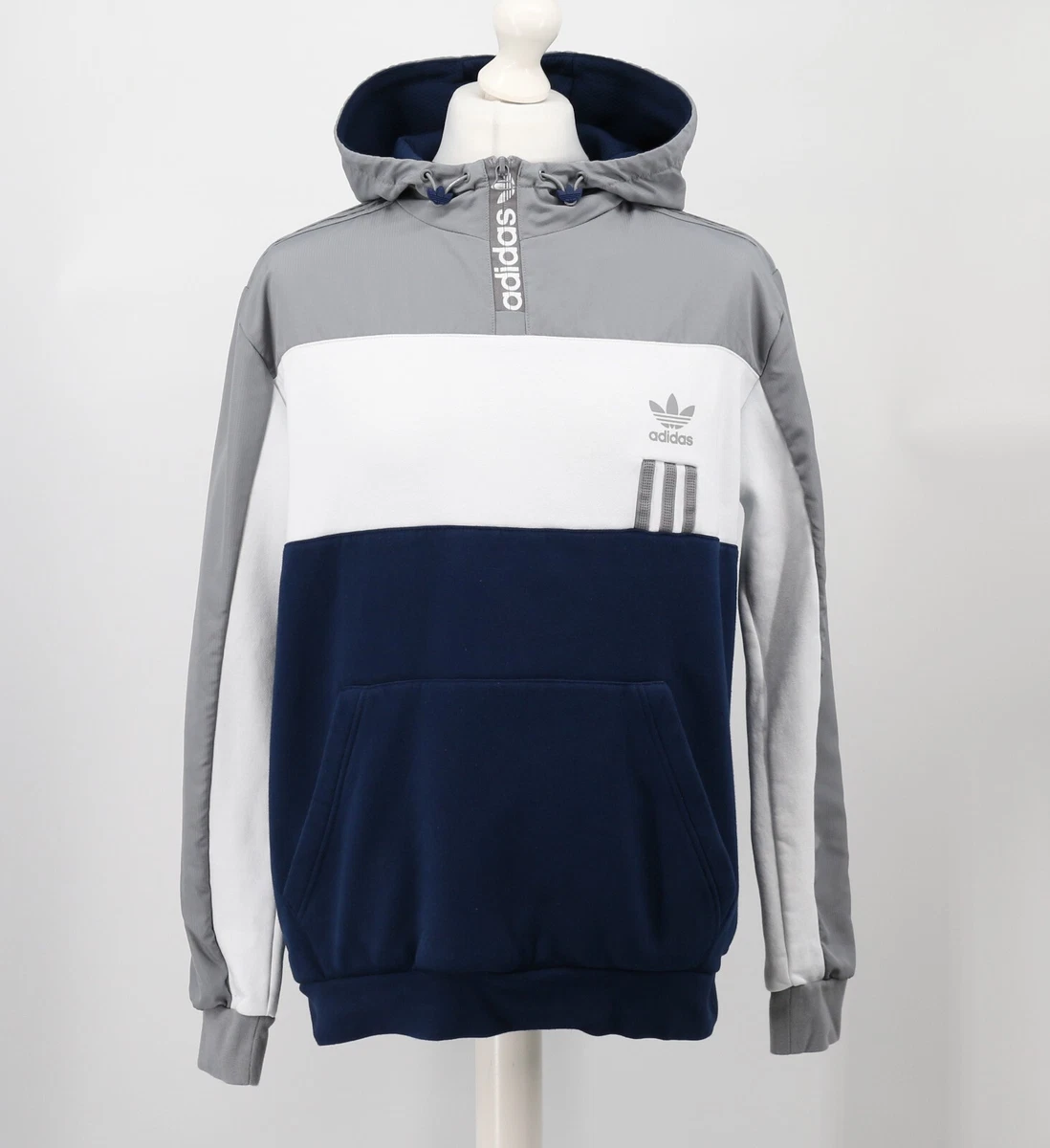 ADIDAS ORIGINALS MENS ID96 1/4 ZIP HOODIE GREY WHITE HOODY RRP £70 T eBay