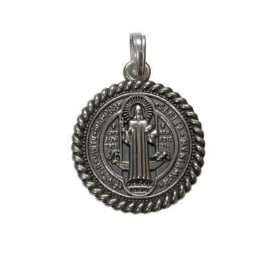 Genuine Sterling Silver Religious Pendant Solid Hallmarked 925 Saint Benedict