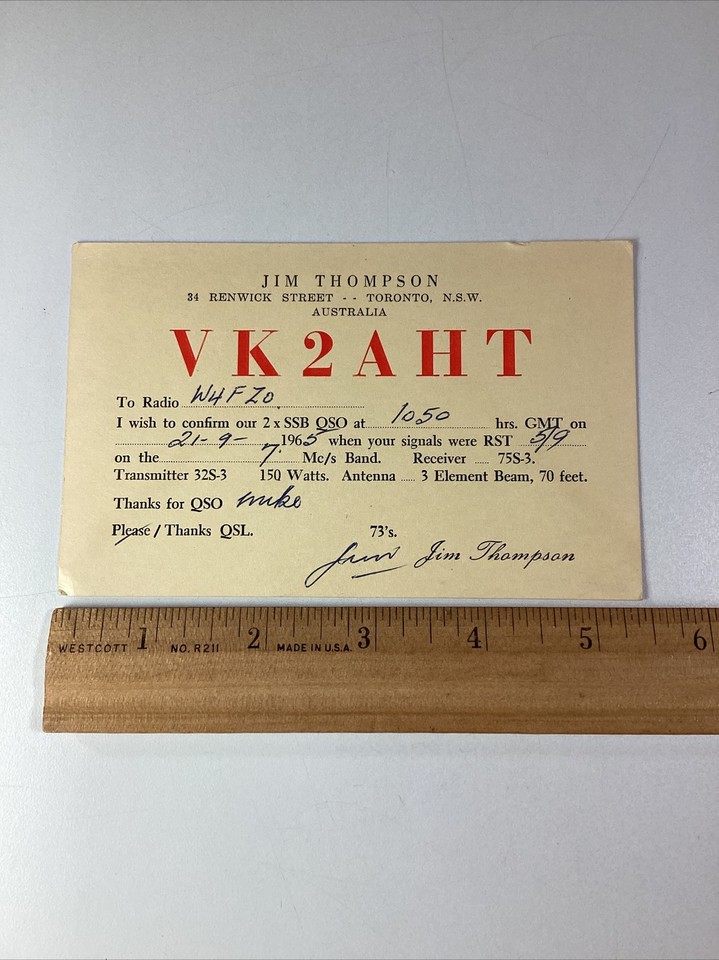 Australia 1965 QSL Card 34 Renwick St Toronto NSW Jim Thompson eBay