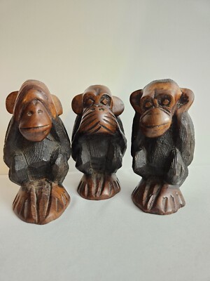 【未開封】「Wild Wise Apes」 3 Wooden Wise Monkey See-Hear-Speak No Evil 6