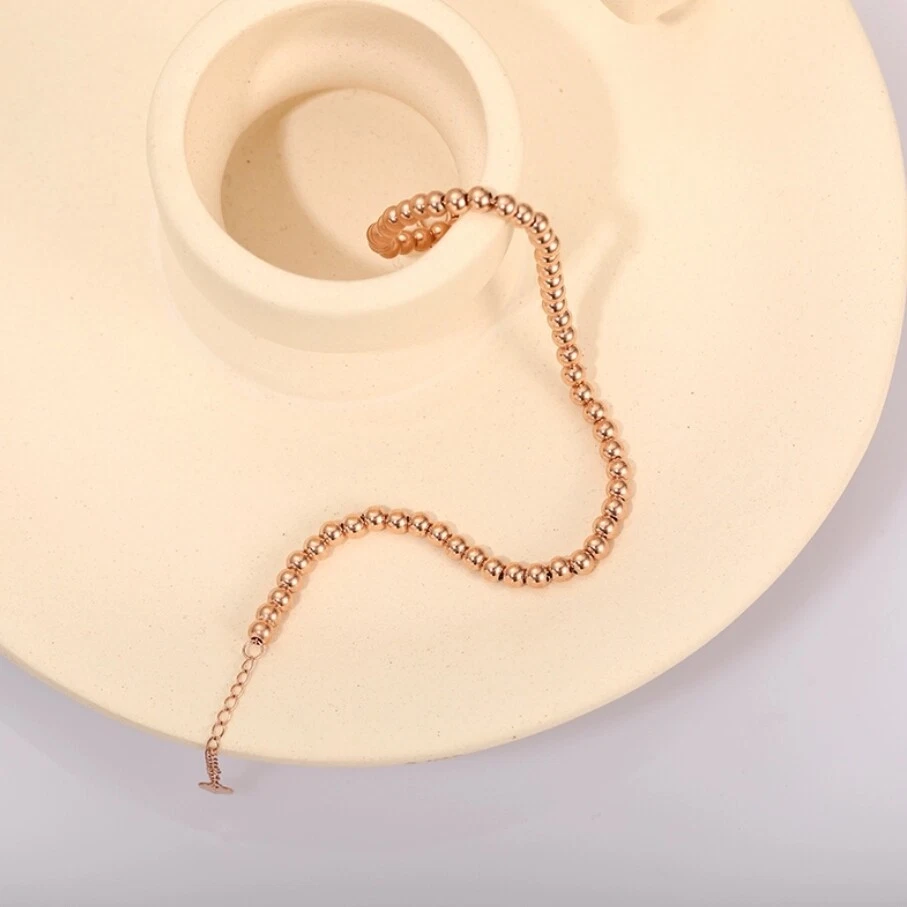 Solid 18K Rose Gold AU750 Lucky Round Beads Bracelet Bangle Chain 16+3cm/7.5in - Image 3 of 4