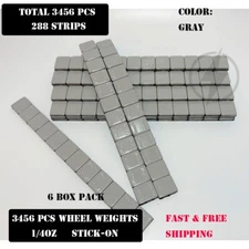 6 BOX 1/4 OZ GREY WHEEL WEIGHTS STICK-ON ADHESIVE TAPE 54 LBS LEAD-FREE 3456 PCS