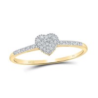 10K Gelbgold Echt Rund Diamant Damen Haufen Perle Halo Herz Ring 1/20 Karat