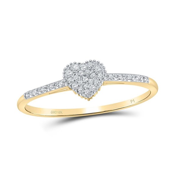 10K Gelbgold Echt Rund Diamant Damen Haufen Perle Halo Herz Ring 1/20 Karat-image
