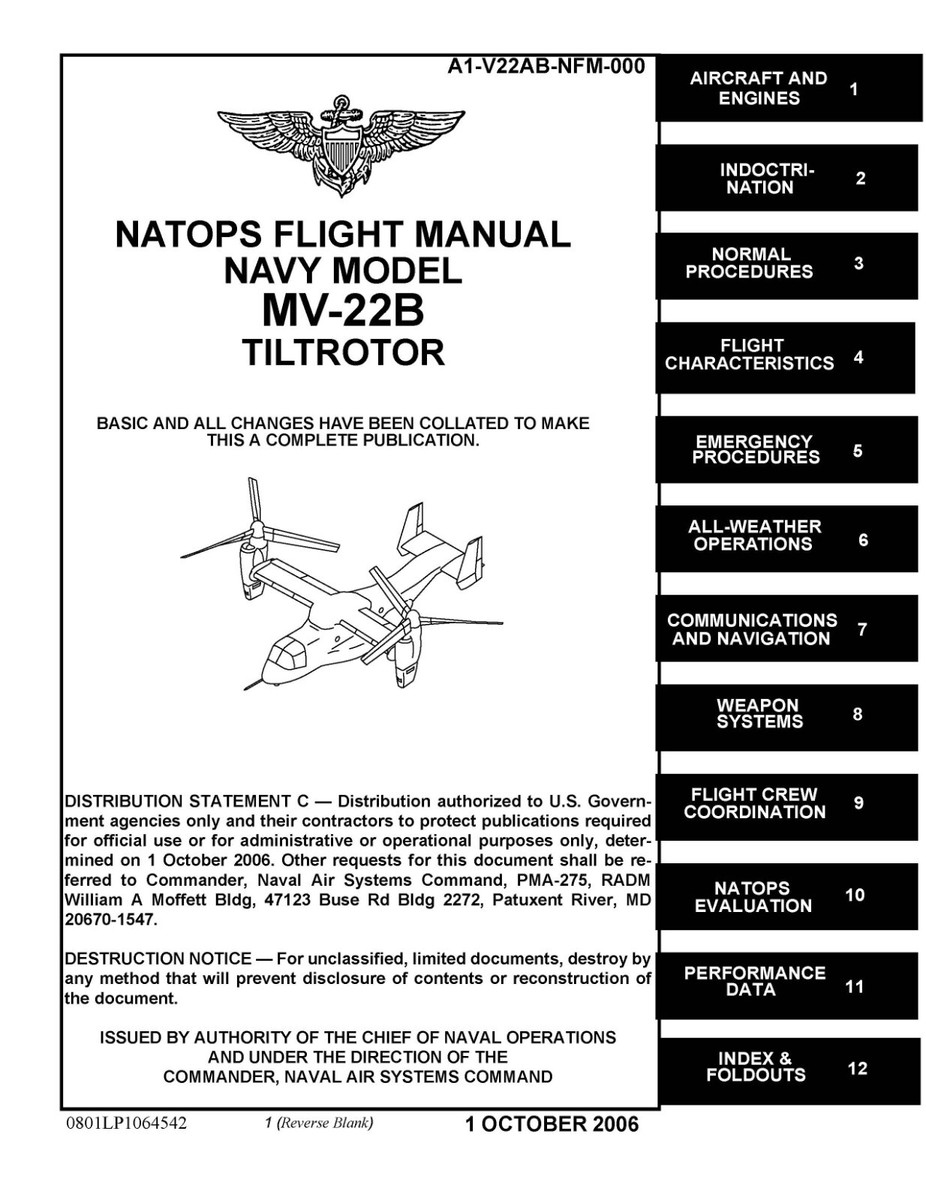 MV-22B Osprey 2006 NATOPSs Flight Manual - CD | eBay