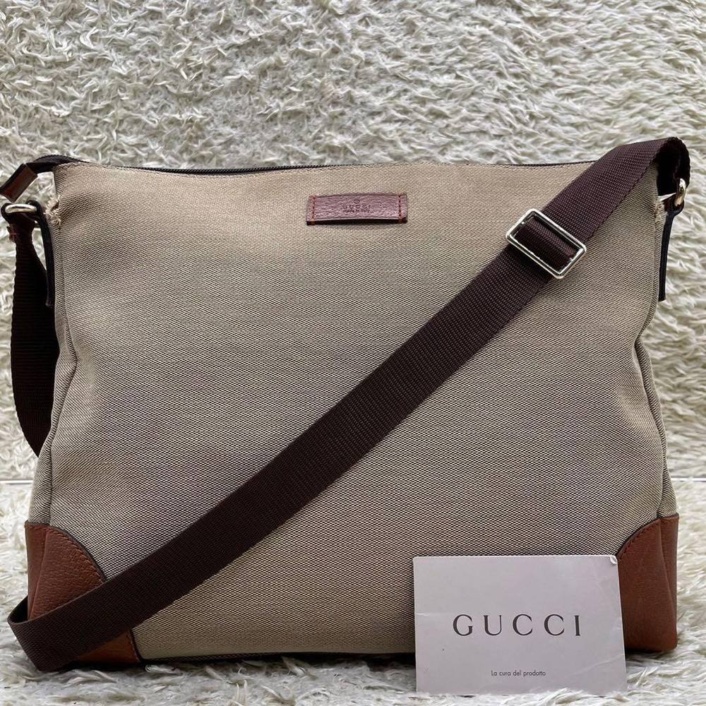 GUCCI Shoulder Bag Canvas Beige Authentic G01101378