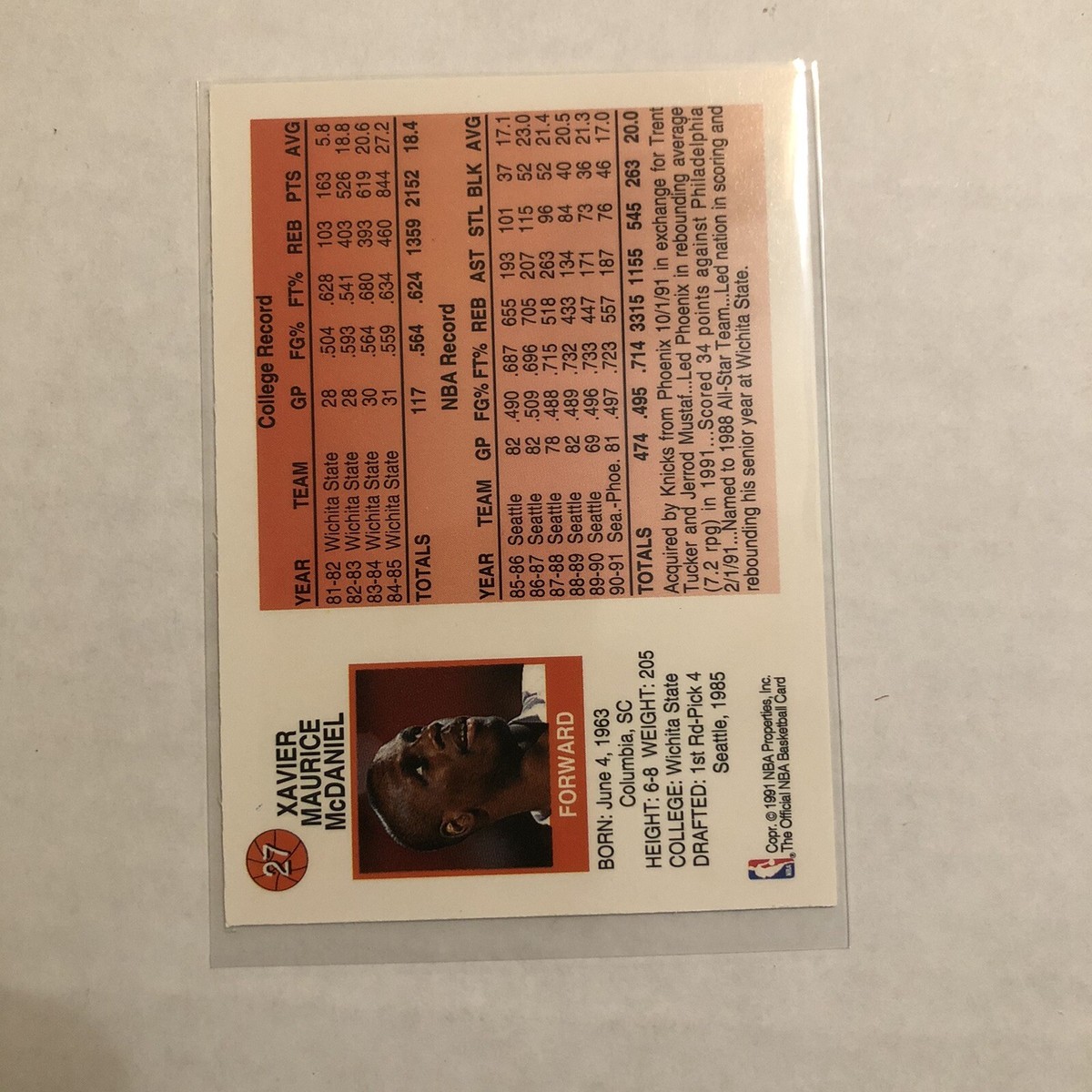 1991-92 NBA Hoops Xavier McDaniel #27 NBA Basketball Card New York