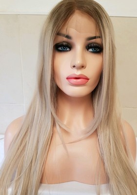 Ash Sandy Light Blonde Human Hair Wig Lace Frontal Ombre Dark