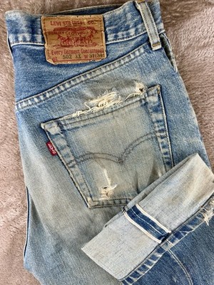 Vintage Levis 502XX Mens Jeans Big E Selvedge Redline Japan Made 90s Distressed