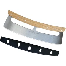 Pizza Cutter Rocker with Stainless Steel Blade and Wooden Handle Efficient