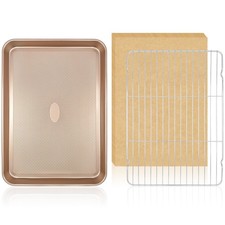 17 Inch Baking Sheet Set With Rack 50 Parchment Papers Nonstick Pan Cooling