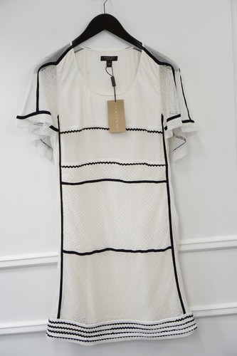 Burberry Landmark Print Silk Shirt Dress In Off White/Black Size US8