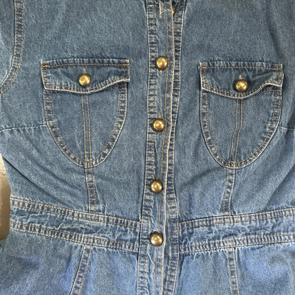 Camisa vaquera retro vintage Y2K años 90 manga corta vestido botón delantero talla M Foto 3 de 4