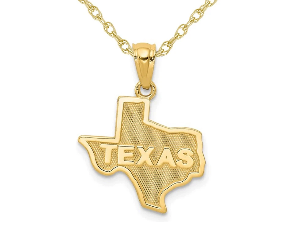 Collar Colgante Estado de Texas Oro Amarillo 14K con Cadena