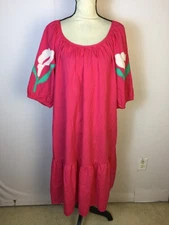 Vintage Tiffany Loungewear Midi House Dress Size L Womans Pink Cotton Ruffle Hem