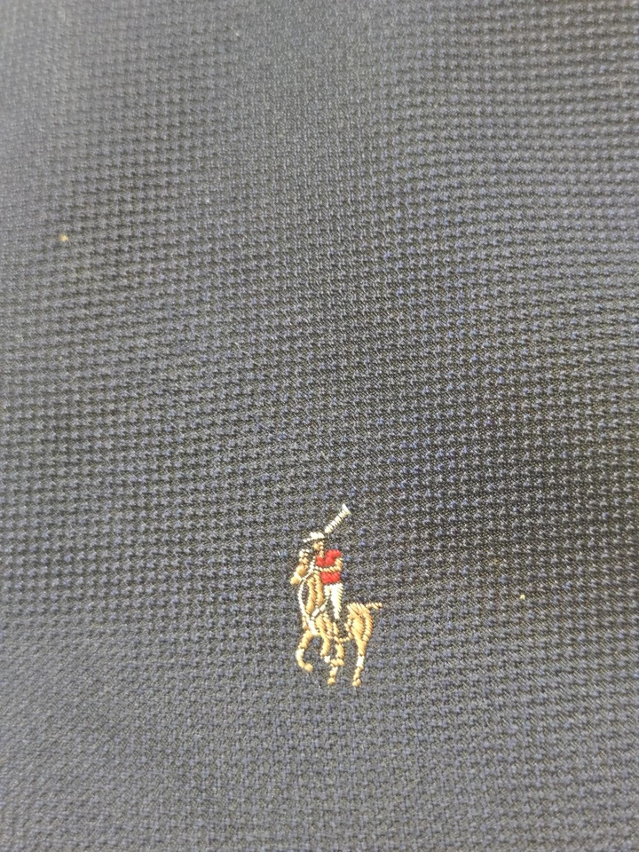 Gravata Polo Ralph Lauren Masculina Tamanho Único Azul Marinho 100% Seda Feita à Mão EUA Tecido Logotipo de Pônei - Imagem 2 de 4