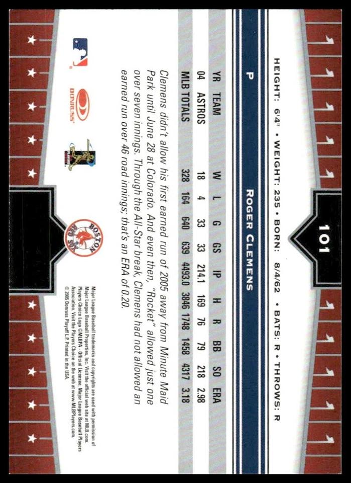 2005 Donruss Champions #101 Roger Clemens Boston Red Sox - Image 2 of 2