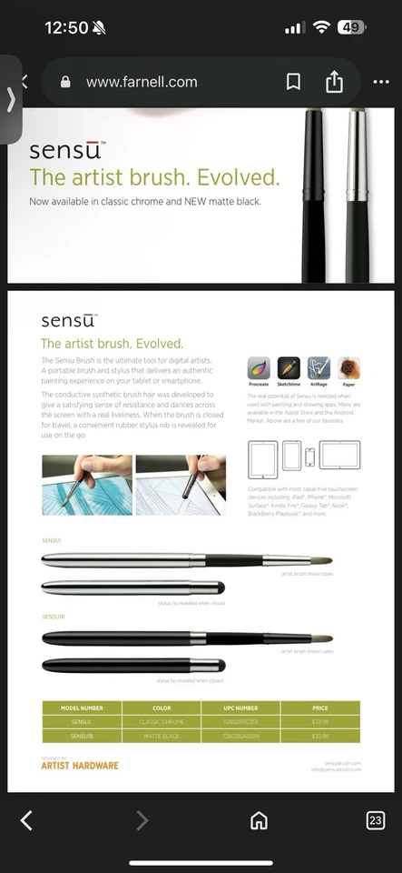 Sensu Portátil Artista Cepillo y Lápiz Pantalla Táctil Dispositivos Arte Digital SENSU1 Nuevo Foto 4 de 4