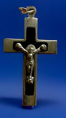 Vintage Catholic 1.5  Ebony & Nickel Silver Petite Crucifix
