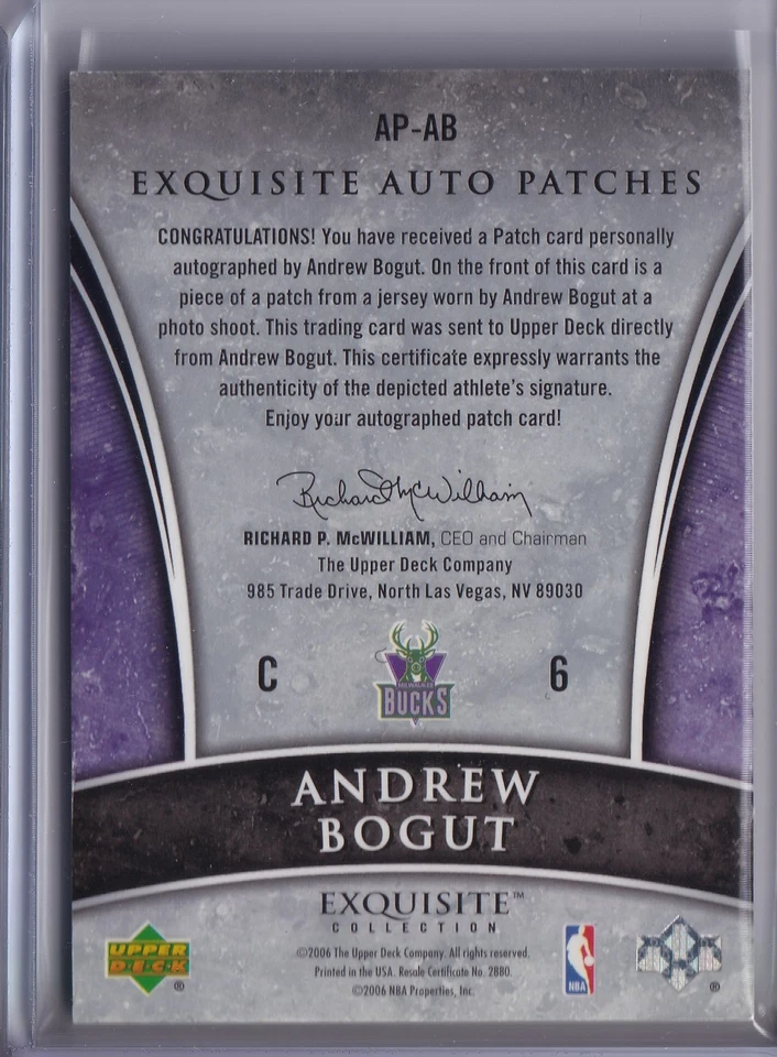 Andrew Bogut 2005-06 Upper Deck Exquisite Rookie Autograph Patches #/100 RPA - Image 2 of 2
